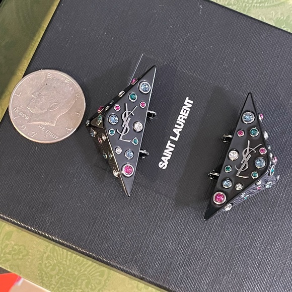YSL Clip on triangle multi color black earrings - Picture 5 of 14